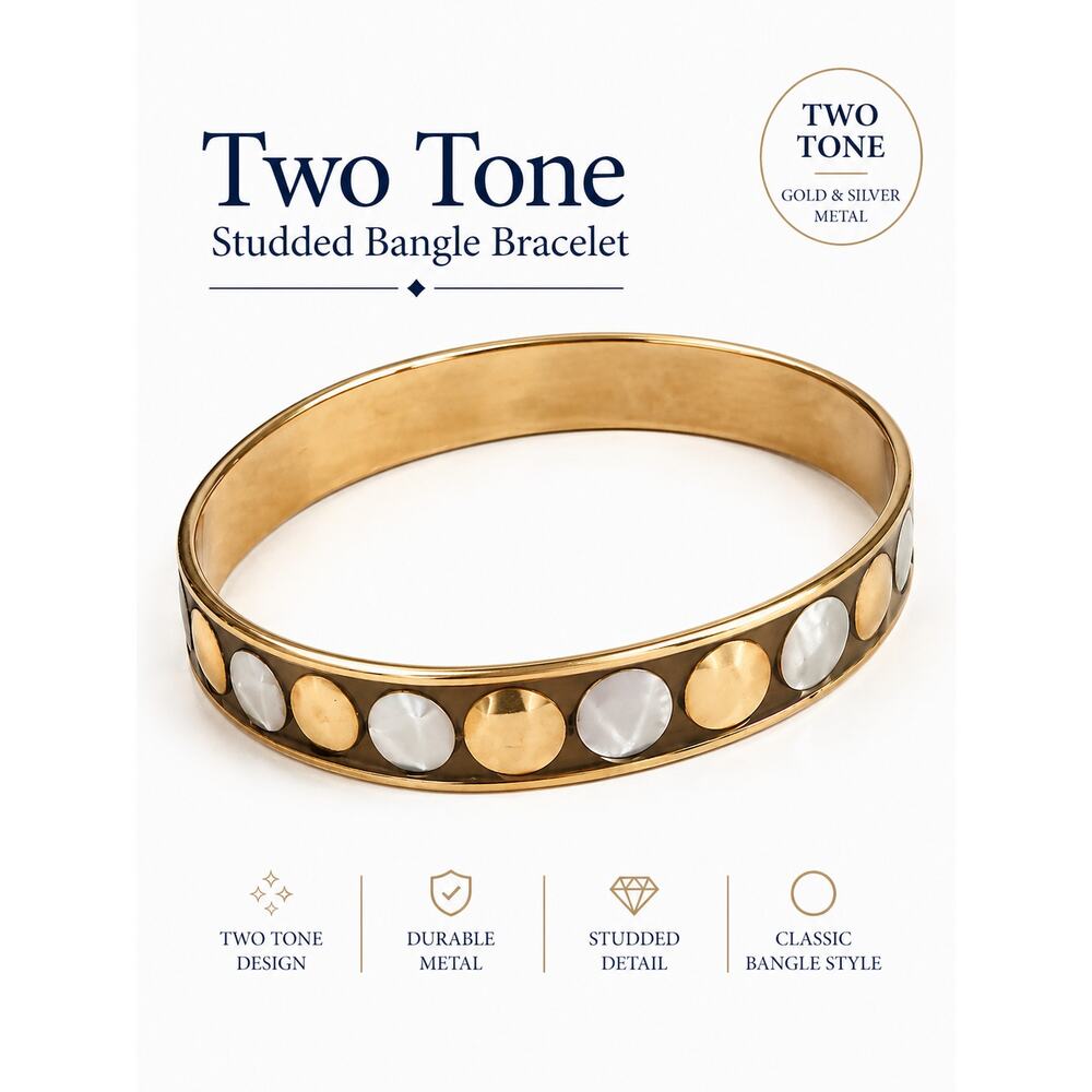 Two Tone Studded Bangle Bracelet Gold Silver Metal